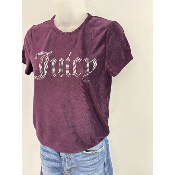Juicy Couture Sleepwear Juniors Large Purple Ribbed Rhinestone Logo Tee - Picture 5 of 10